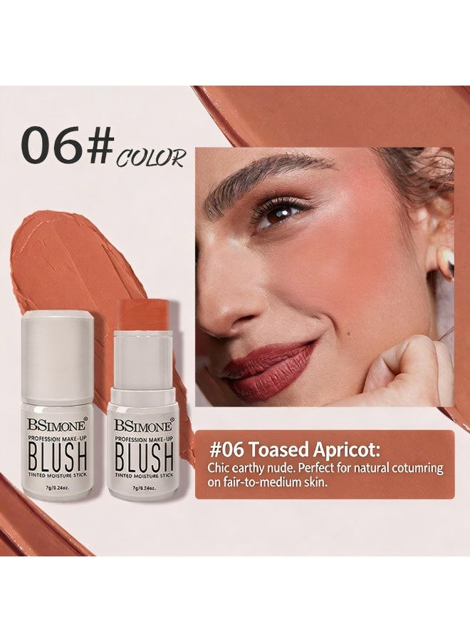 BSIMONE Multi-Use Matte Cream Blush & Lip Tint Stick, 2-in-1 Waterproof Makeup Stick, Long-Lasting Blendable Formula - #06 Apricot - Image 3