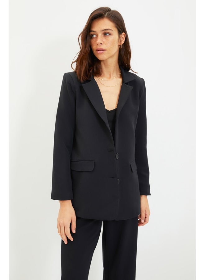trendyol Black Regular Lined, Woven Blazer with Buttons TWOAW22CE0046 - Image 2