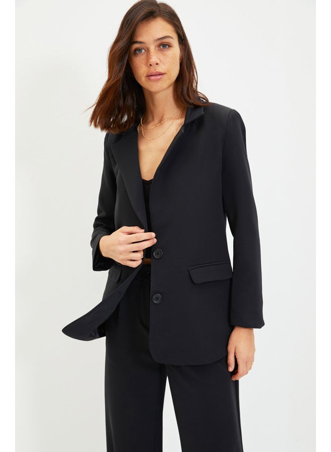 trendyol Black Regular Lined, Woven Blazer with Buttons TWOAW22CE0046 - Image 3