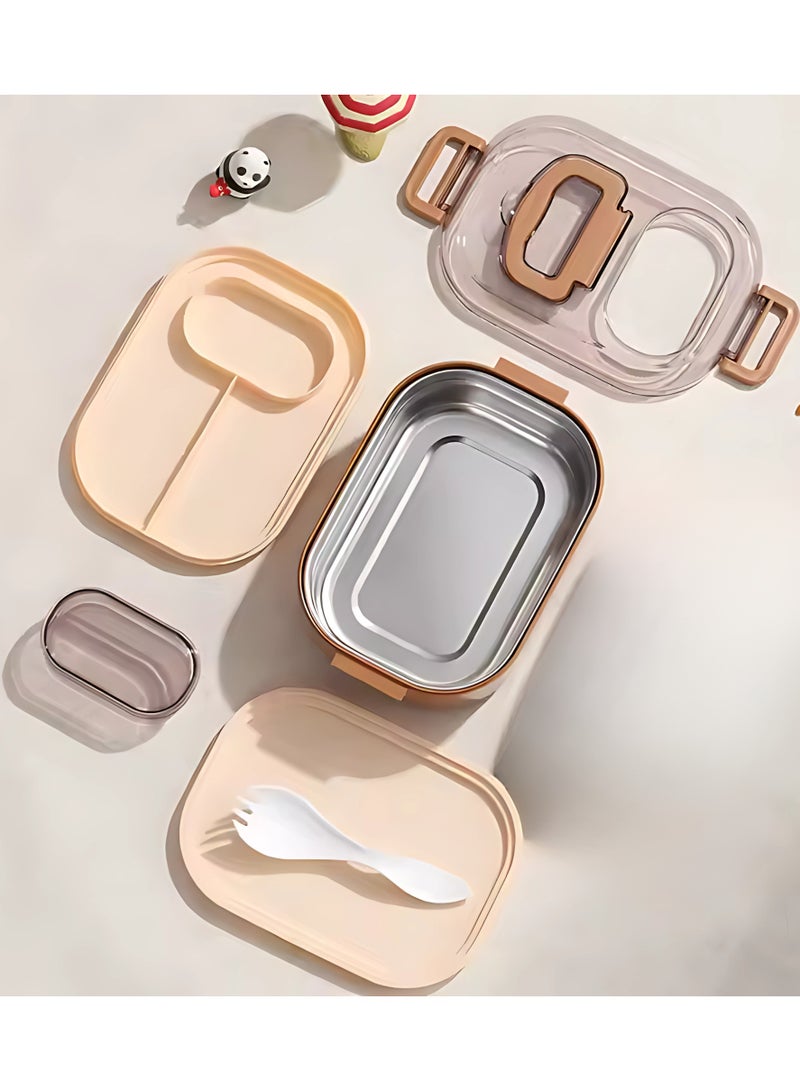 Twisoo Twisoo Double Delight Bento Stainless Steel Lunch Box with Handle, Double Decker, BPA Free Food Storage Container, Leakproof, 3 Compartment with Soup Box and Spoon 700ml (Orange)  - Image 2