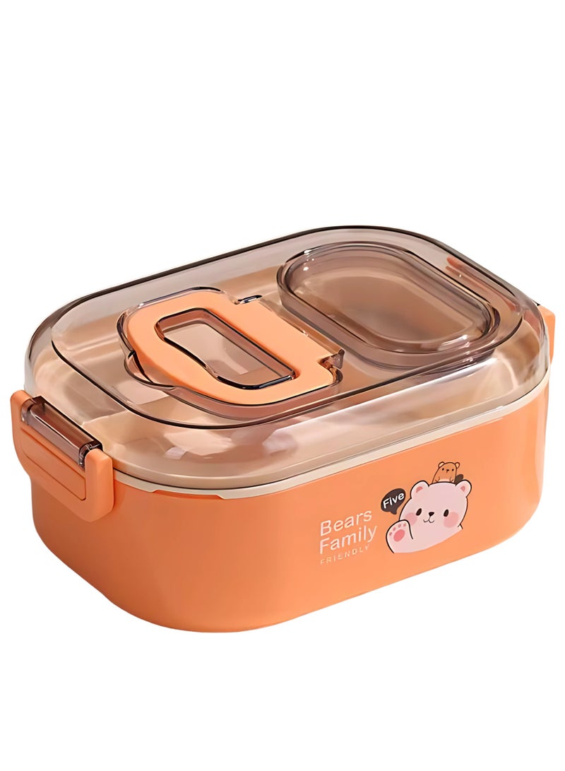 Twisoo Twisoo Double Delight Bento Stainless Steel Lunch Box with Handle, Double Decker, BPA Free Food Storage Container, Leakproof, 3 Compartment with Soup Box and Spoon 700ml (Orange)  - Image 1