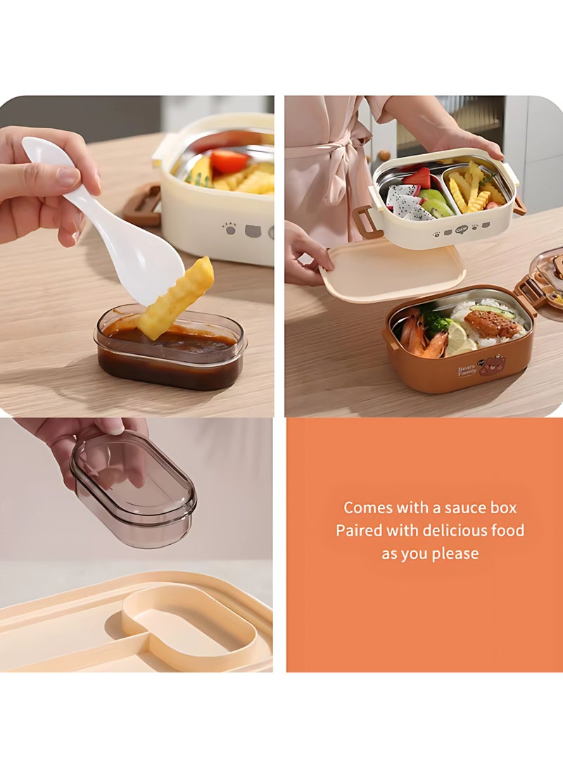 Twisoo Twisoo Double Delight Bento Stainless Steel Lunch Box with Handle, Double Decker, BPA Free Food Storage Container, Leakproof, 3 Compartment with Soup Box and Spoon 700ml (Orange)  - Image 4