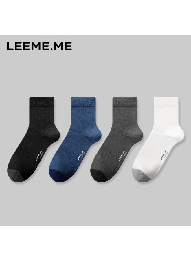 Leeme.me Rice Grain Socks For Men, Odor-resistant And Antibacterial Autumn New Flat Casual Mid-calf Socks For Men, 4 Pairs - Image 1