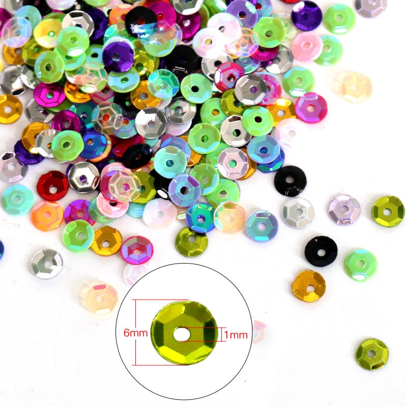 Troyune 24 Colors Loose Cup Sequins, 6mm Bulk Rainbow Round Sequin Iridescent Embroidery Sequins for DIY Craft Sewing Nail Festival Costume Decoration, 21600pcs - Image 3