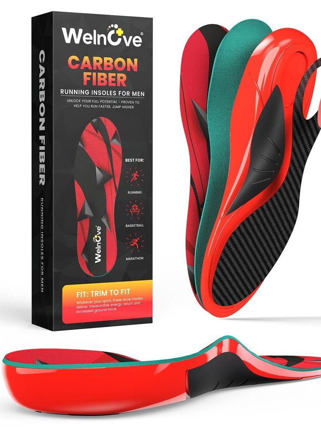 Welnove Carbon Fibre Insoles for Men & Women: Enhance Sport Performance in Running & Jump for Athletes, Plantar Fasciitis Relief Inserts, L, 8.5-9 Women, 7-7.5 Men - Image 1
