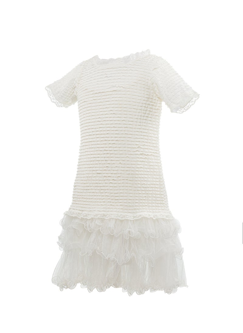 Queen - FRILL WHITE Girls Party Dress, Princess Dress Party Wear Wedding Evening Formal Pageant Dance Gown for Birthday Kid Girls Elega - Image 1