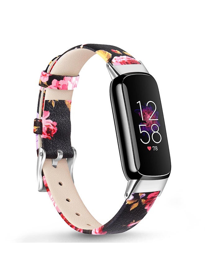 O Ozone Leather Strap For Fitbit Luxe Strap for Women Men, Soft Breathable Leather Sport Wristband Metal Classic Buckle Bracelet Replacement Strap  - Floral - Image 1
