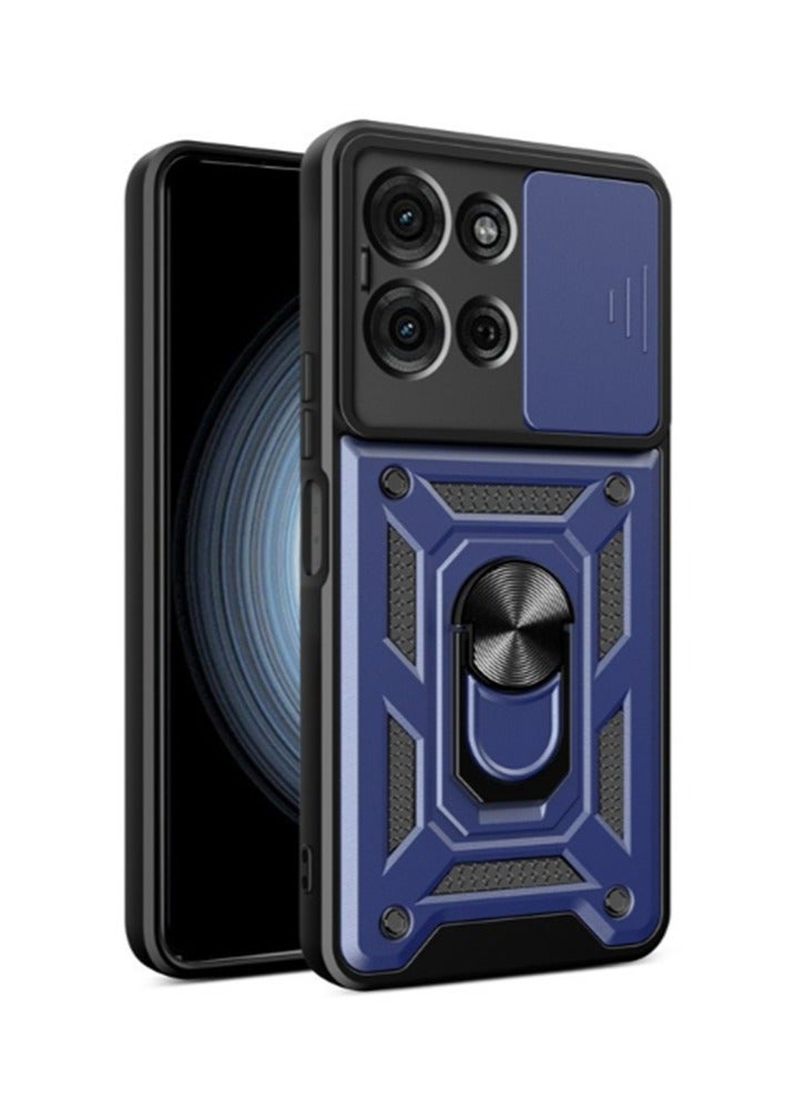 for Motorola G75 5G Case Cover, Slide Camera Lens Cover, Magnetic Ring Holder Kickstand Protective Phone Case for Motorola G75 5G, Blue