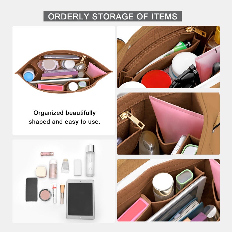 LOUKAYCCI Purse Organizer Insert for Longchamp Le Pliage L Handbag Insert Felt Long Champ Tote Bag Organizer Insert with Cup (EarthColor, Large) - Image 5