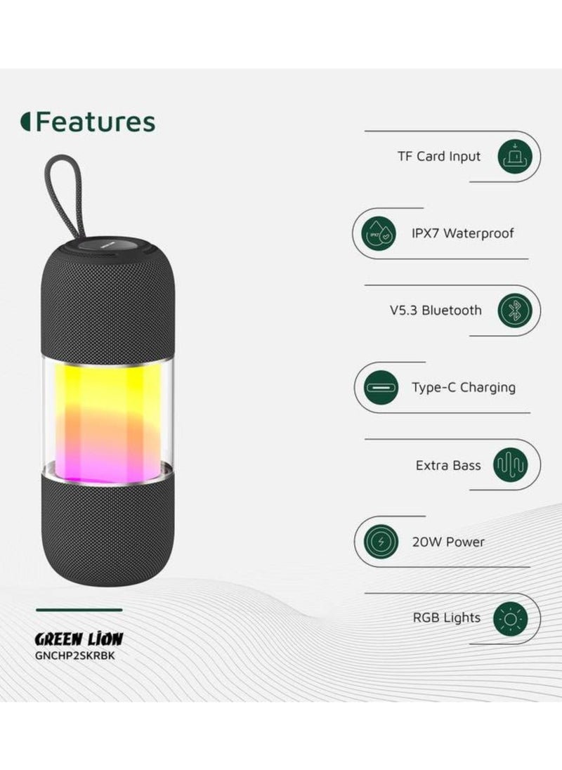 GREEN LION - Change Pro RGB Portable Speaker with True Wireless Stereo Function, 360° Audio, IPX7 Waterproof, 6 Hours Playtime, Extra Bass - Black - Image 1