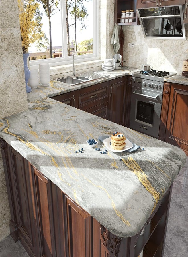 LACHEERY Grey Gold Marble Contact Paper Peel and Stick Wallpaper Gray and Gold Marble Wallpaper Peel and Stick for Wall Countertops Waterproof Matte Removable Self Adhesive Marble Vinyl Wrap 12"x160" - Image 3