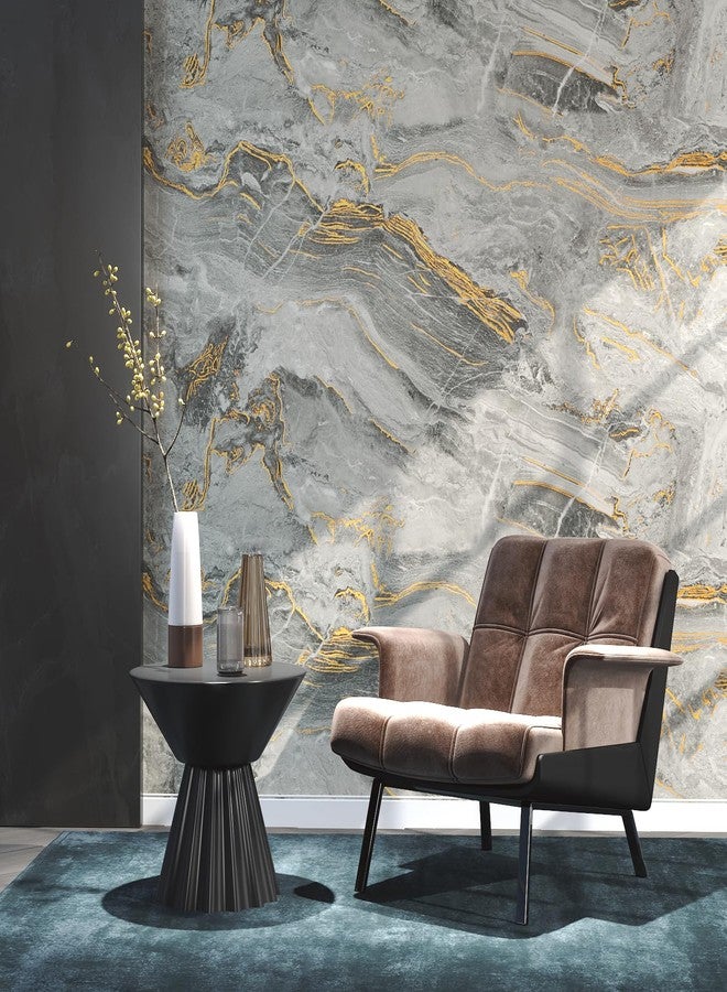 LACHEERY Grey Gold Marble Contact Paper Peel and Stick Wallpaper Gray and Gold Marble Wallpaper Peel and Stick for Wall Countertops Waterproof Matte Removable Self Adhesive Marble Vinyl Wrap 12"x160" - Image 2
