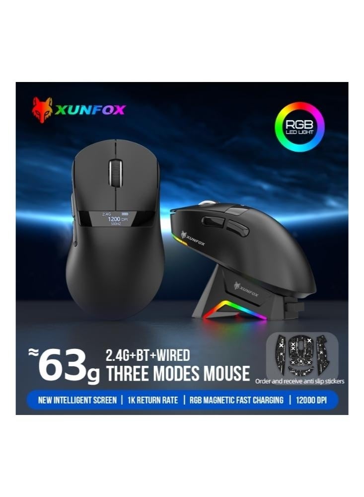 XUNFOX H9Pro Tri-mode Bluetooth Wireless Gaming Mouse with with Magnetic Charging Dock, Lightweight Anti Slip Mouse, PixArt PAW3311 Sensor, BT/2.4Ghz/Wired, for PC/MAC - Image 2