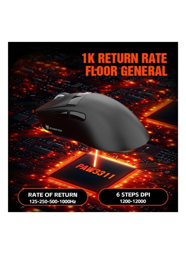 XUNFOX H9Pro Tri-mode Bluetooth Wireless Gaming Mouse with with Magnetic Charging Dock, Lightweight Anti Slip Mouse, PixArt PAW3311 Sensor, BT/2.4Ghz/Wired, for PC/MAC - Image 3