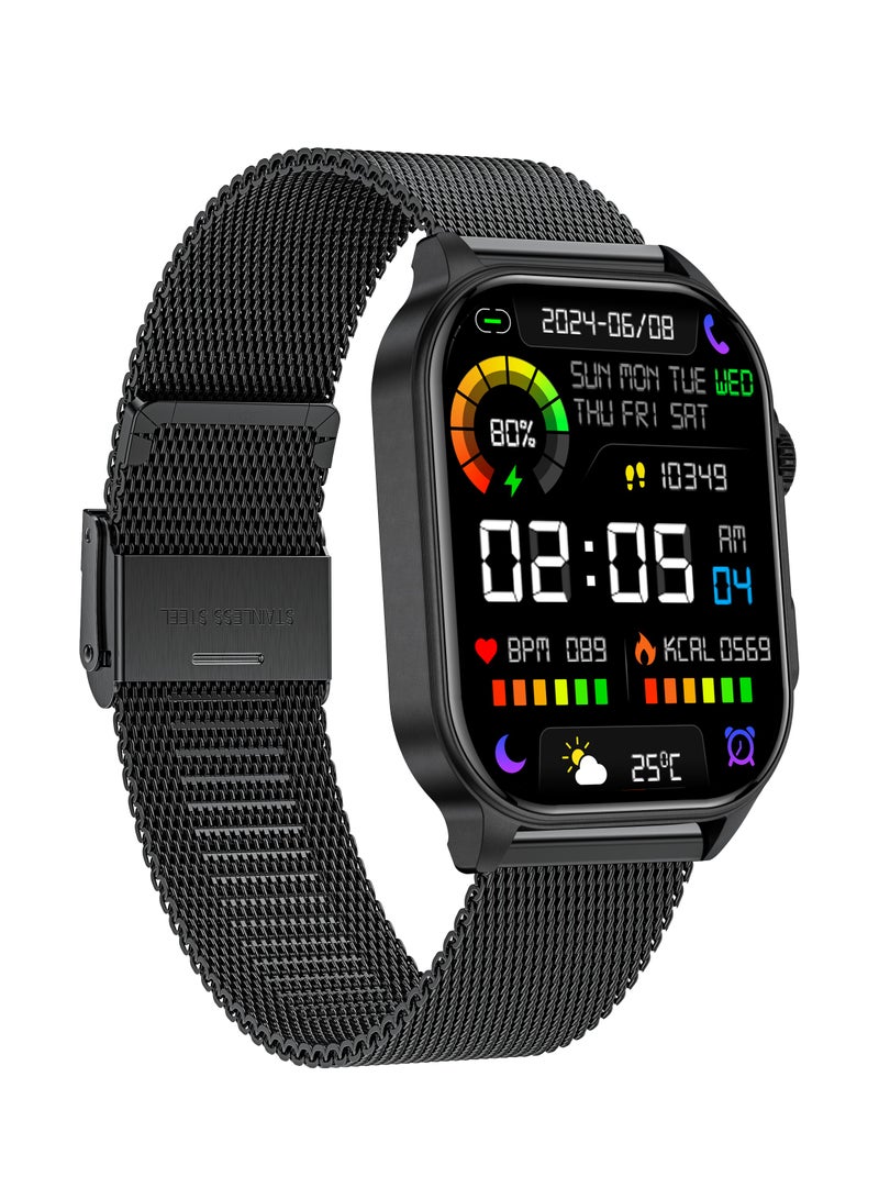 لييج ساعة ذكية للرجال مع مصباح يدوي LED 2.01 بوصة شاشة كبيرة عالية الدقة بطارية كبيرة مناسبة للأنشطة الخارجية / الرياضة / التمرين مكالمة بلوتوث صوت الذكاء الاصطناعي مقاوم للماء حزام شبكي وسيليكون أسود - Image 2