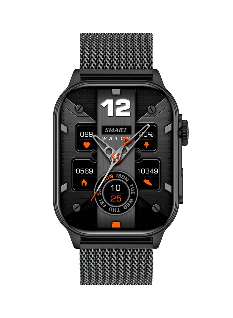 لييج ساعة ذكية للرجال مع مصباح يدوي LED 2.01 بوصة شاشة كبيرة عالية الدقة بطارية كبيرة مناسبة للأنشطة الخارجية / الرياضة / التمرين مكالمة بلوتوث صوت الذكاء الاصطناعي مقاوم للماء حزام شبكي وسيليكون أسود - Image 3