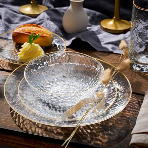 R-kay 100 Pack Clear Plastic Plates - 6.25 IN Hammered Gold Rimmed Sturdy, Durable And Extra Heavy duty Gold Plastic Dessert Plates Disposable - Ideal For Appetizer And And For Desserts. - Image 3