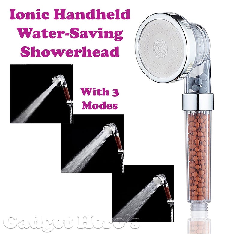Gadget Hero's Gadget Heros Ionic Handheld WaterSaving Showerhead HighPressure Design with 3 Spray Modes Blue - Image 2