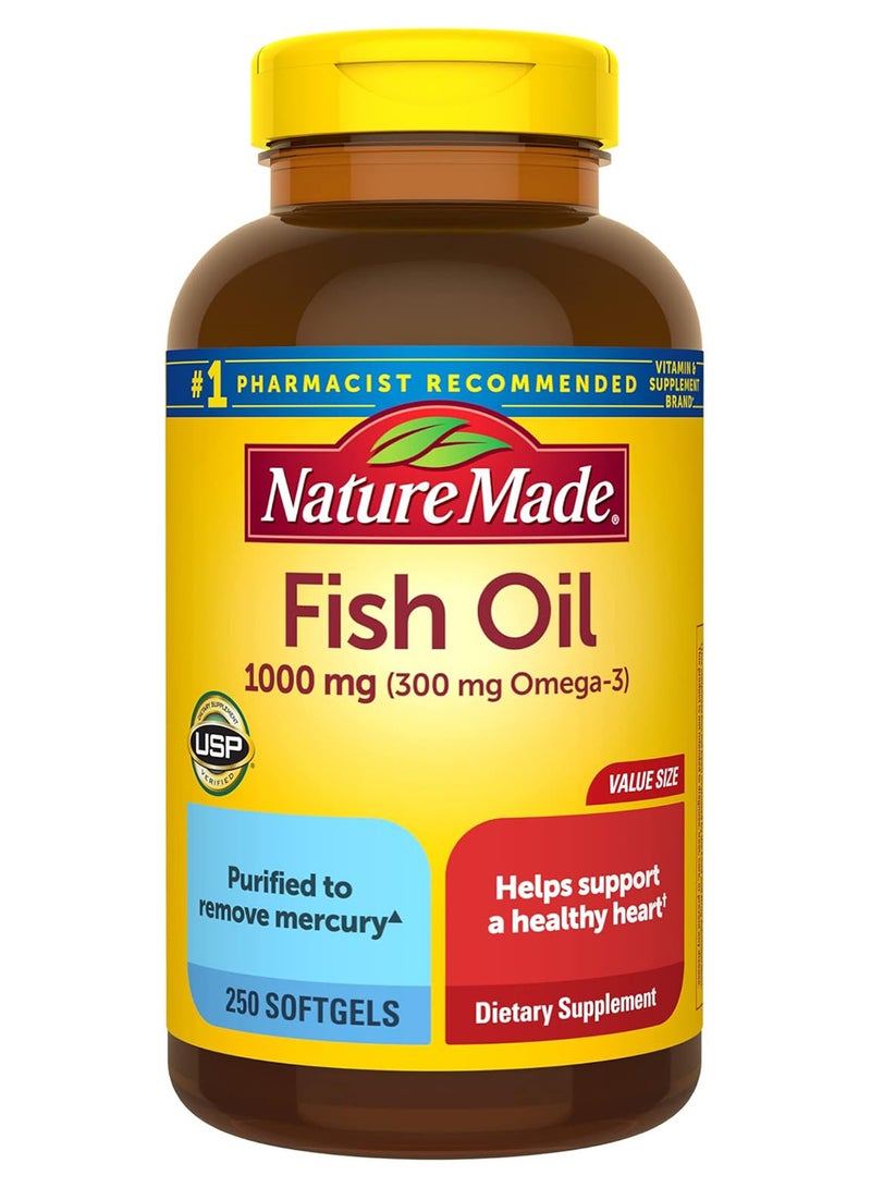 Nature Made Fish Oil 1000 Mg Softgels Omega 3 Fish Oil For Healthy Heart Support Supplement With 250 Softgels 125 Day Supply - Image 1