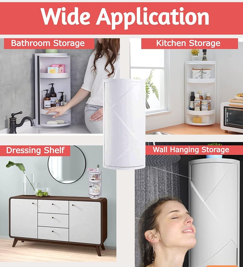VBM Rotating Corner Shelves Storage Holders for Kitchen and Bathroom Racks with Door 360 Degree rotatable Multi-Function Organizer Shelf (White) - Image 3