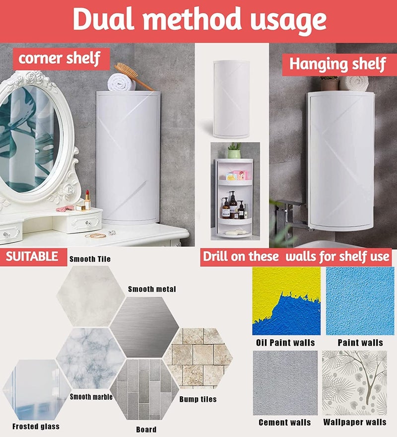 VBM Rotating Corner Shelves Storage Holders for Kitchen and Bathroom Racks with Door 360 Degree rotatable Multi-Function Organizer Shelf (White) - Image 4