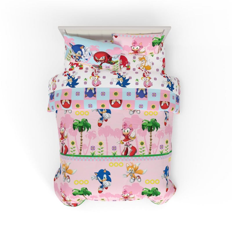 Franco Sonic The Hedgehog Girl Anime Kids Bedding Super Soft Comforter and Sheet Set with Sham 7 Piece Full Size Official Licensed Product