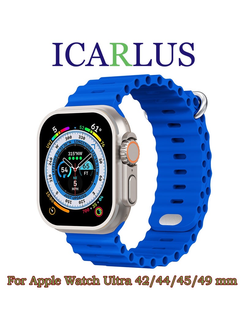 ICARLUS Ocean Band Compatible with Apple Watch Ultra Band 49/45/44/42mm Men Women, Soft Silicone Sport Band Replacement Strap for Apple Watch Ultra2/Ultra iWatch Series 9 8 7 SE 6 5 4 3 2 1 Sapphire Blue  - Image 1