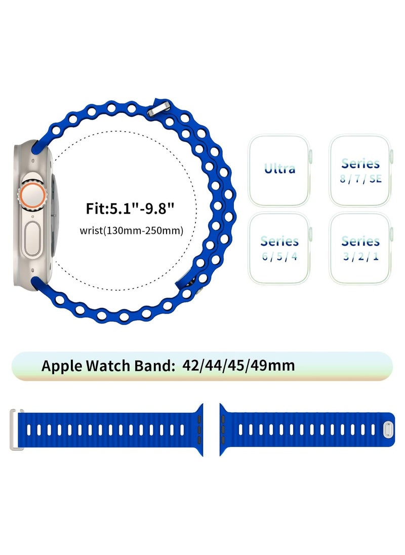 ICARLUS Ocean Band Compatible with Apple Watch Ultra Band 49/45/44/42mm Men Women, Soft Silicone Sport Band Replacement Strap for Apple Watch Ultra2/Ultra iWatch Series 9 8 7 SE 6 5 4 3 2 1 Sapphire Blue  - Image 2