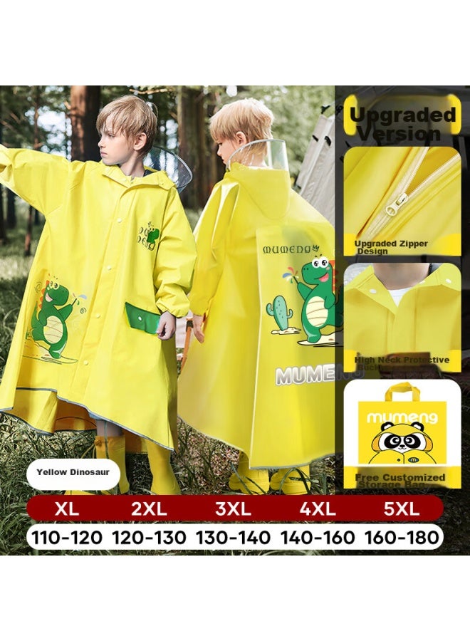 Moremerry Children's Raincoat With Backpack Space For Boys And Girls, Extended Full-body Student Poncho, Yellow Dinosaur Zipper Style, 4XL - Image 1