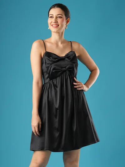 globus Women Shoulder Straps Bow Detail A-Line Dress