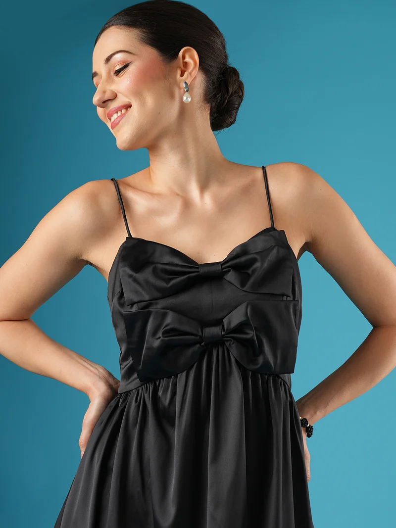 globus Women Shoulder Straps Bow Detail A-Line Dress