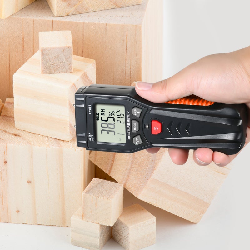 FUYI Digital Damp Meter Detector Wood Meter Wood Tester with 7 Modes LCD Backlight Data Hold Function for Wood Plants Cement Range 0.0%～60.0% - Image 4