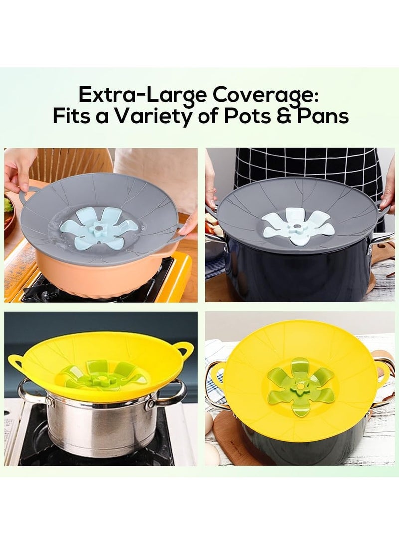 2-Piece Silicone Microwave Splatter Lid Set - 26cm Diameters Boil Safeguard Multi-Function Kitchen Lid Covers (Grey+Yellow)  - Image 2