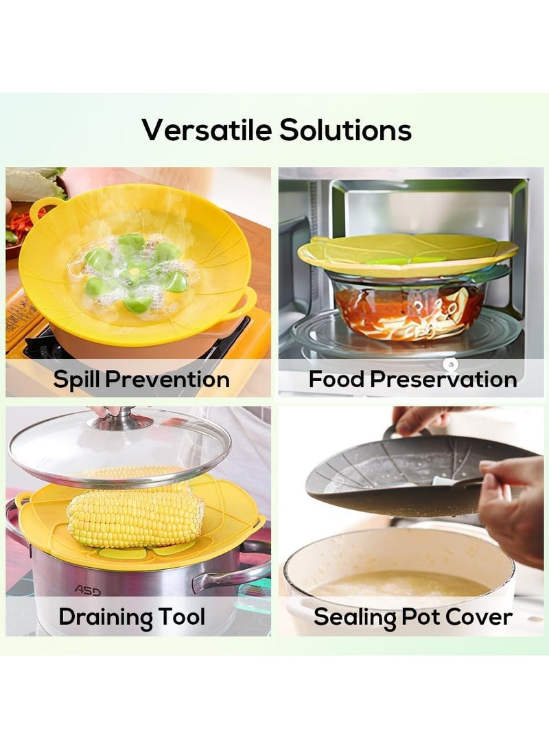 2-Piece Silicone Microwave Splatter Lid Set - 26cm Diameters Boil Safeguard Multi-Function Kitchen Lid Covers (Grey+Yellow)  - Image 3
