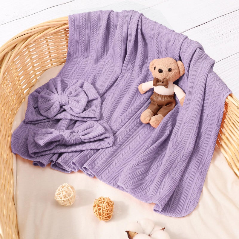 DRESHOW BQUBO Newborn Receiving Blanket Toddler Warm for Girls with Bow Hat and Bow Headband Shower Gift - Image 4
