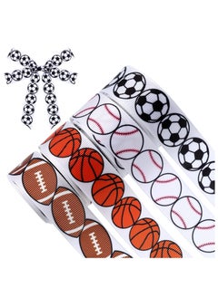 KASTWAVE 4 Rolls Basketball Brown White Wired Edge Ribbon Grosgrain Ribbon Football Ribbon Baseball Sport Ribbon Polyester Burlap Ribbon for Party Wrapping Homecoming Mum Supplies 24 Yards Long 7/8 Inch Wide  - Image 1