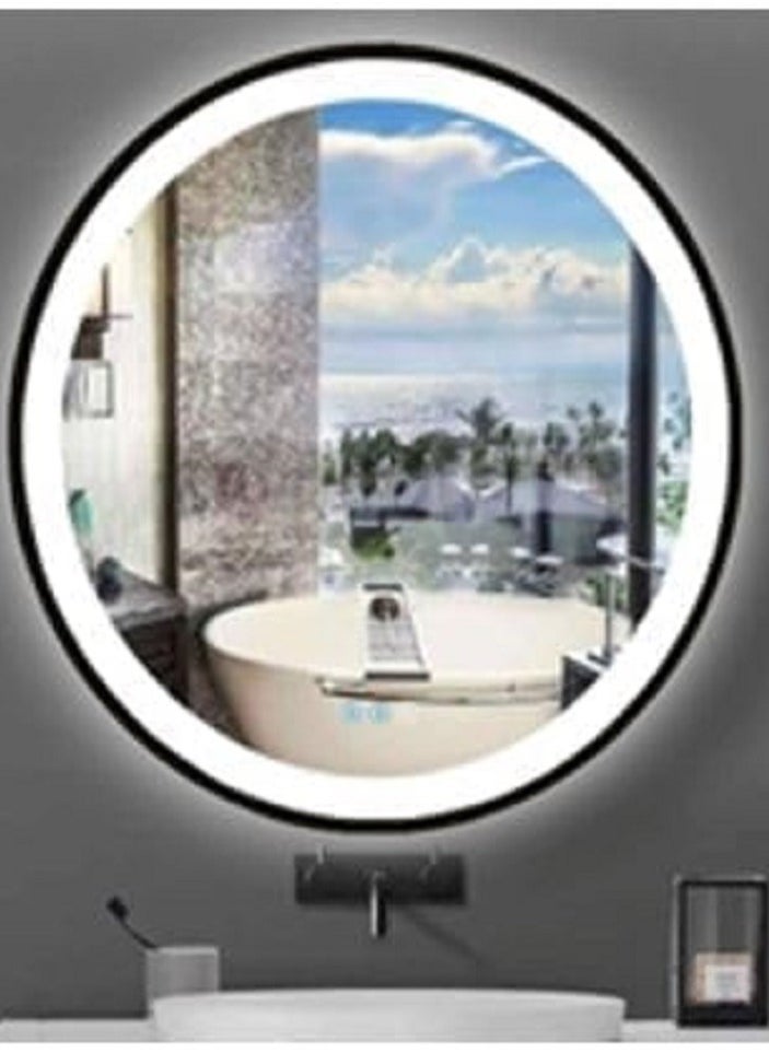 Decorhills Decorhills White Light Round LED Bathroom Mirror, Black Frame, Wall Mounted, Dimmable, Anti-Fog, Memory Button, Waterproof  - Image 1