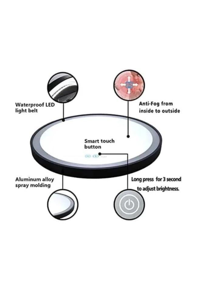 Decorhills Decorhills White Light Round LED Bathroom Mirror, Black Frame, Wall Mounted, Dimmable, Anti-Fog, Memory Button, Waterproof  - Image 2