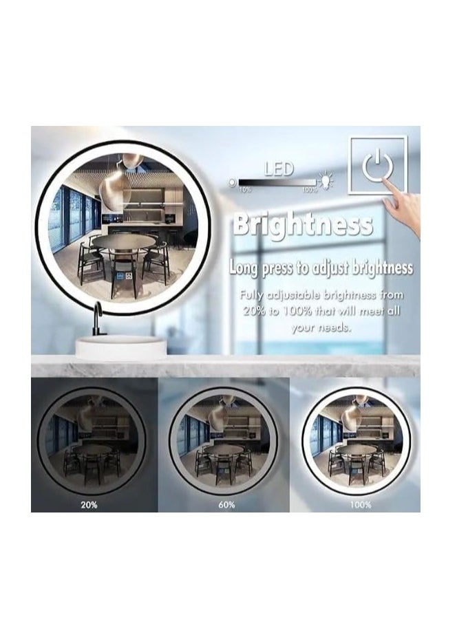 Decorhills Decorhills White Light Round LED Bathroom Mirror, Black Frame, Wall Mounted, Dimmable, Anti-Fog, Memory Button, Waterproof  - Image 4
