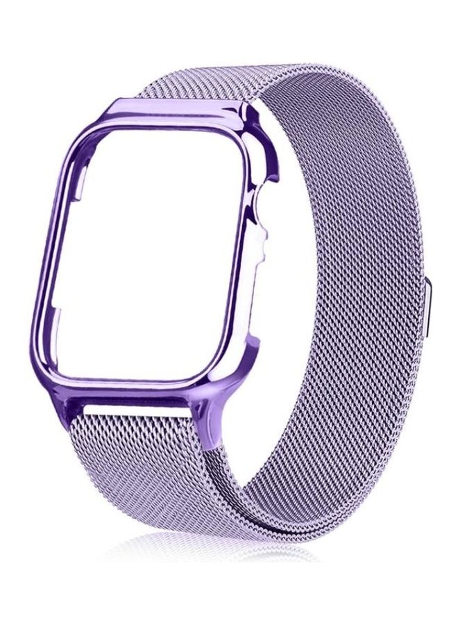 NIBEMINENT Milanese Loop Magnetic Stainless Steel Watchband With Frame for Apple Watch Series 4/5 40mm Lavender Purple  - Image 1