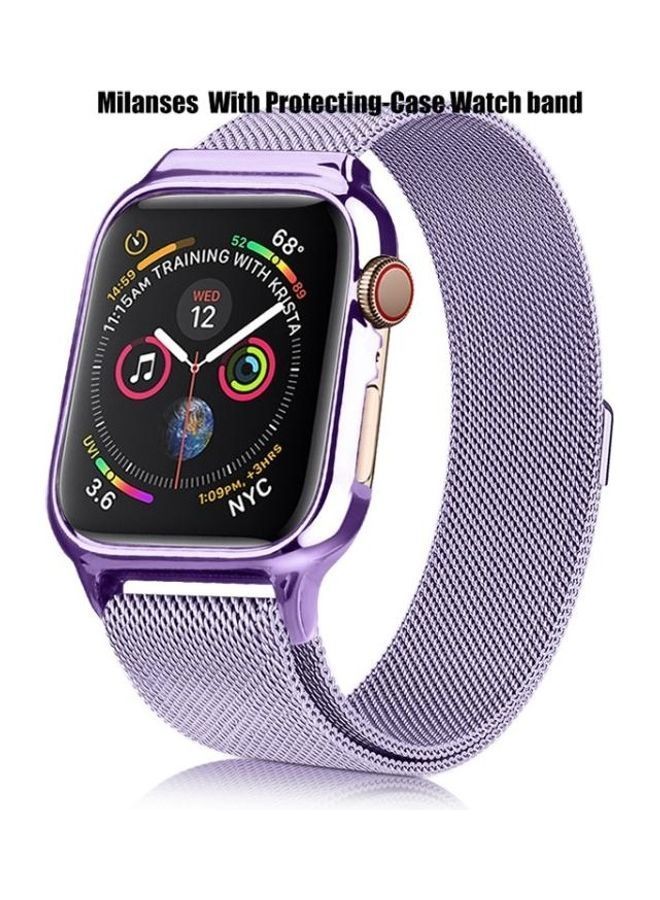 NIBEMINENT Milanese Loop Magnetic Stainless Steel Watchband With Frame for Apple Watch Series 4/5 40mm Lavender Purple  - Image 2