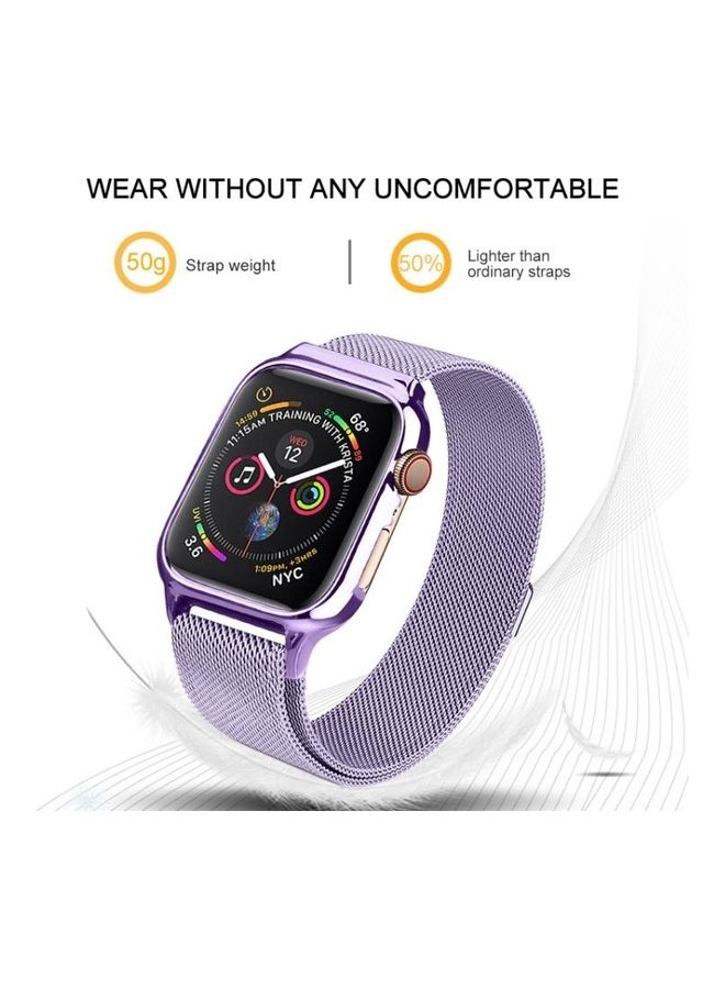 NIBEMINENT Milanese Loop Magnetic Stainless Steel Watchband With Frame for Apple Watch Series 4/5 40mm Lavender Purple  - Image 4