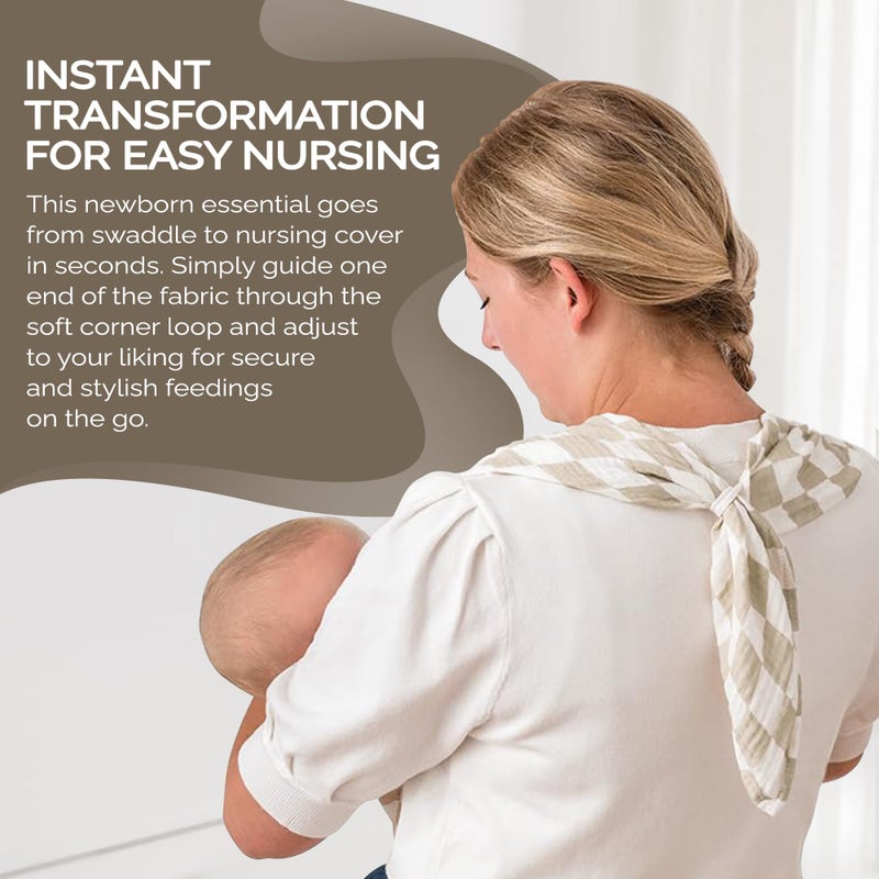 Itzy Ritzy Breastfeeding Boss Multi-Use Cover â€“ A Nursing Cover, Swaddle, Car Seat Wrap, Tummy Time Mat & Burp Cloth All in One â€“ Made of Soft Muslin Fabric & Measures 47â€ x 47â€ (Checkerboard) - Image 4