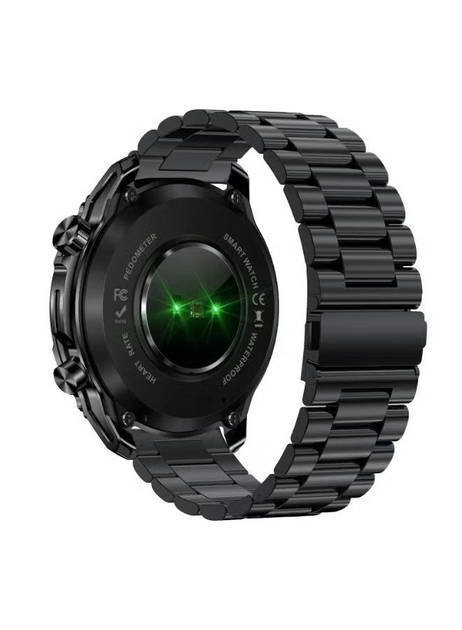 إكسيل ساعة Xcell Elite6 الذكية، شاشة عالية الدقة 1.52 بوصة، مكالمات بلوتوث، شحن لاسلكي، مصباح يدوي، جهاز مراقبة معدل ضربات القلب/ضغط الدم/تشبع الأكسجين، متعددة اللغات، مقاومة للماء والغبار بمعيار IP67، بطارية تدوم 7 أيام، متوافقة مع نظامي iOS/Android - إطار أسود مع سوار معدني - Image 2