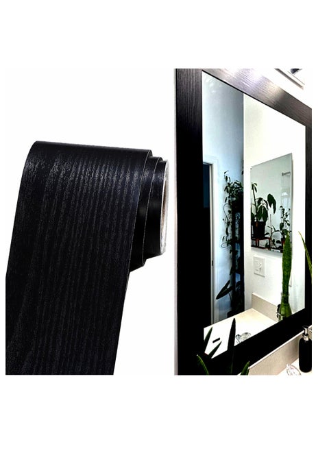 Mirror Frame Border, Peel and Stick Black Border, Peel and Stick Mirror Frame, Black Wood Grain Wallpaper Border, Removable Waterproof Bathroom Mirror Frame Sticker, Mirror Frame, Black
