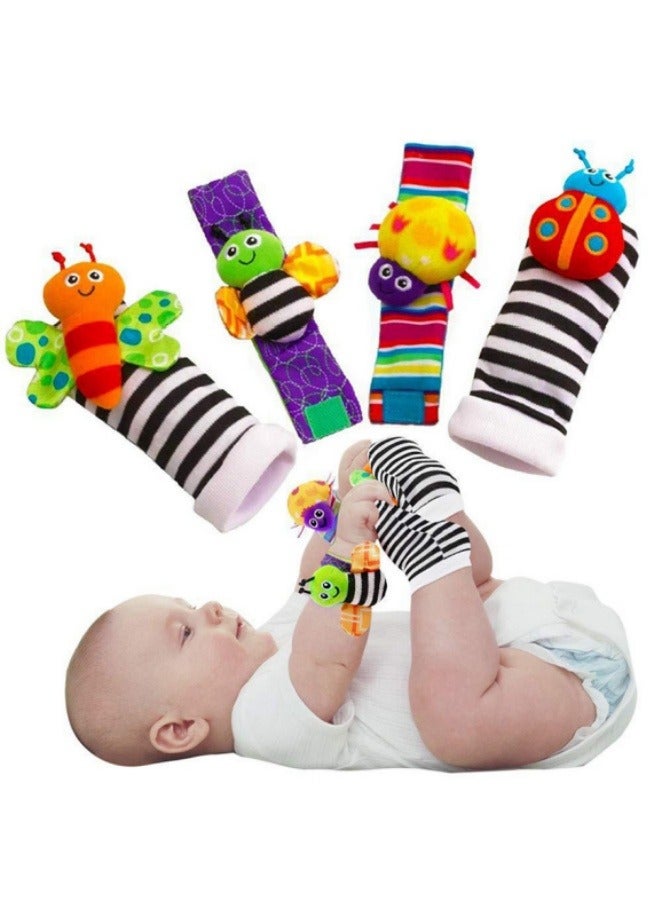4-Piece Baby Infant Socks And Wrist Rattles Toy Set Baby Plush Rattle Toy Set  - Image 1