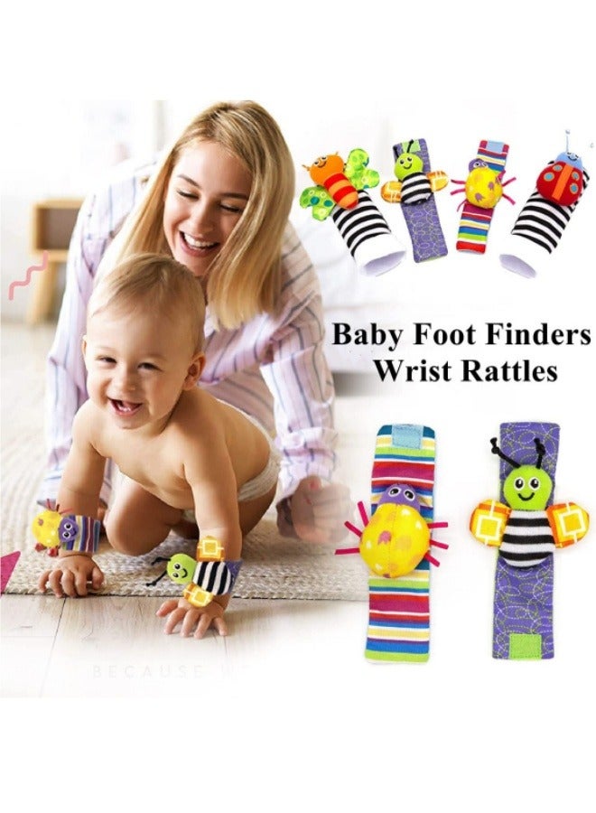 4-Piece Baby Infant Socks And Wrist Rattles Toy Set Baby Plush Rattle Toy Set  - Image 3