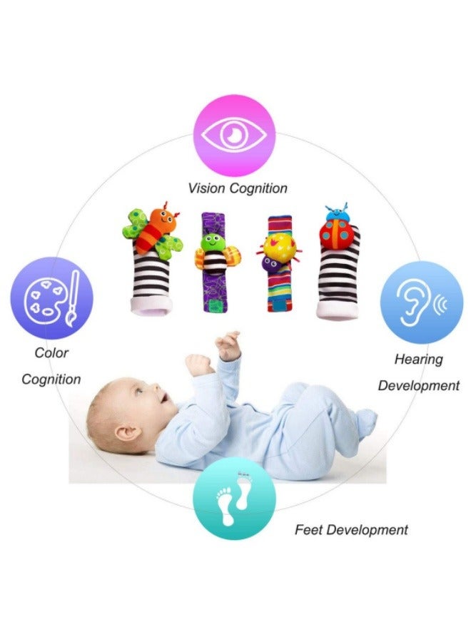 4-Piece Baby Infant Socks And Wrist Rattles Toy Set Baby Plush Rattle Toy Set  - Image 4