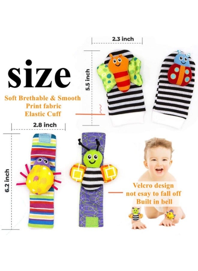 4-Piece Baby Infant Socks And Wrist Rattles Toy Set Baby Plush Rattle Toy Set  - Image 5