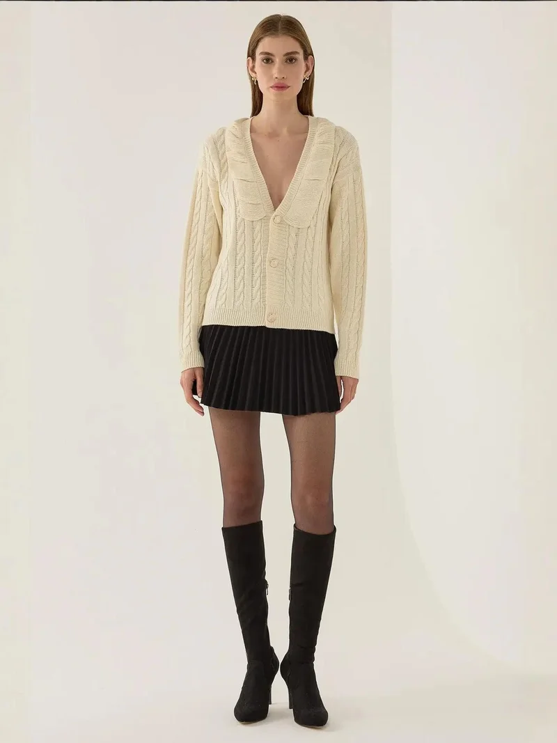 HICCUP Textured V-Neck Knit Cardigan